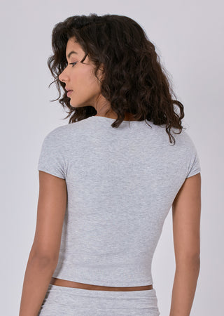 LC Tee Airjet Rib Cap Sleeve Top Grey Marl