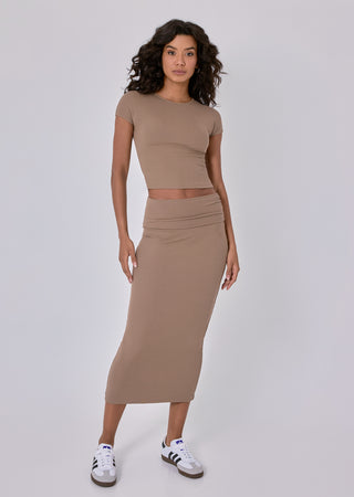 LC Tee Airjet Rib Cap Sleeve Top Walnut