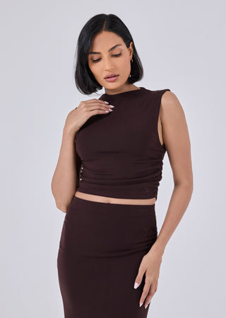 LC Tee Women's Ruched Top Dark Cocoa