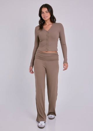 LC V- Neck Cardigan Women's Airjet Rib V- Neck Cardigan Walnut