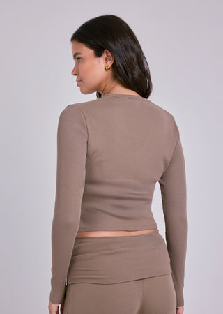 LC V- Neck Cardigan Women's Airjet Rib V- Neck Cardigan Walnut