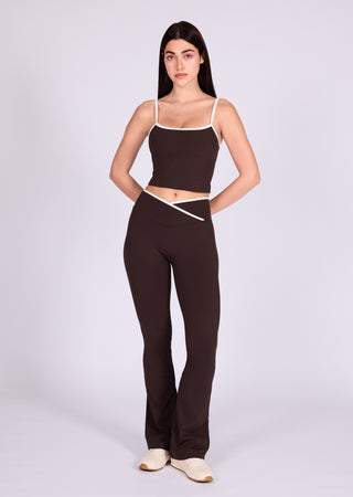 LC Women's Contrast Cami Top & Kick Flare Leggings Dark Cocoa (Regular)