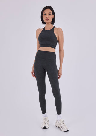 LC Women's Cross Back Bra & Classic 7/8 Legging Set Dark Grey Marl