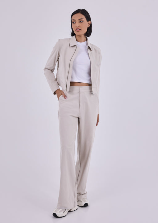 Women's Jacket & Wide Leg Pants Set Stone