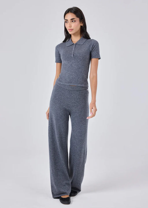Women's Polo Top & Pant Set Grey Marl