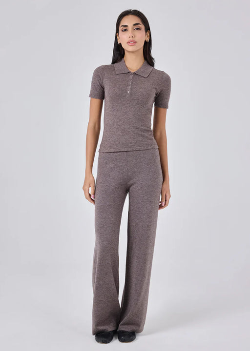 Women's Polo Top & Pant Set Taupe Marl