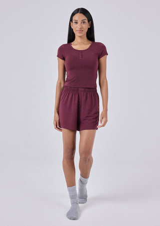 LC Women's Tee & Short Set Dark Burgundy