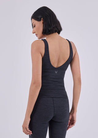 LC Women's V Neck Tank & Fold Waist Kick Flare Legging Dark Grey Marl (Long)