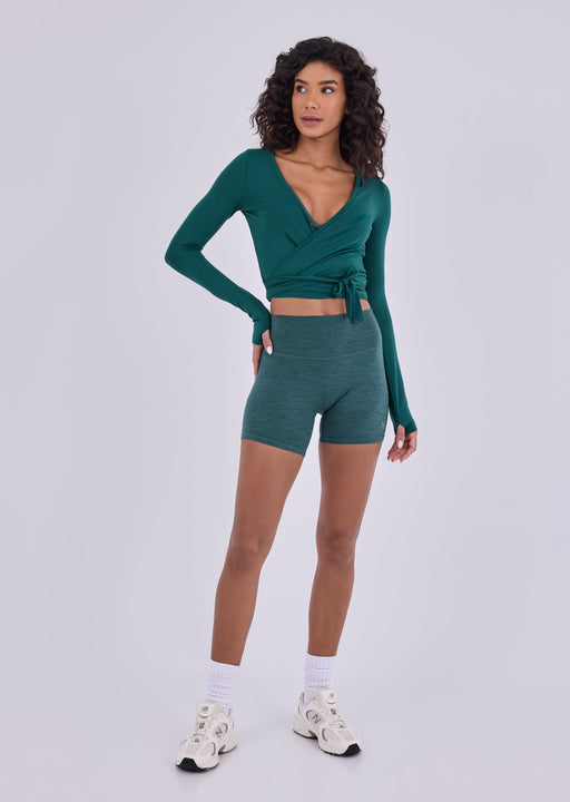 Women's Wrap Top & Shorts 5" Set Teal Marl
