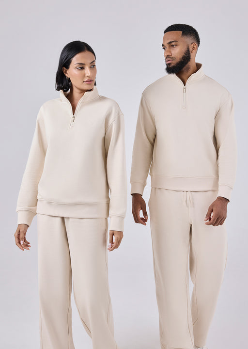 Unisex Oversized 1/2 Zip Sweater Ecru