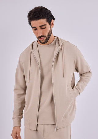 LC Zip Up Men's All-Around Lounge Zip Up Hoodie Beige