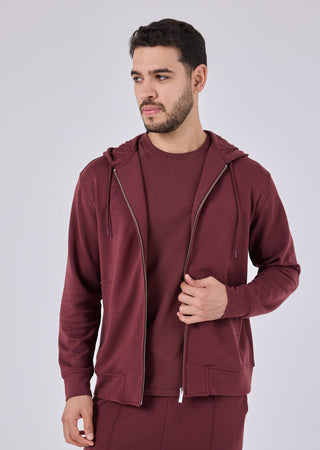 LC Zip Up Mens All Around Lounge Zip Up Hoodie Dark Burgundy